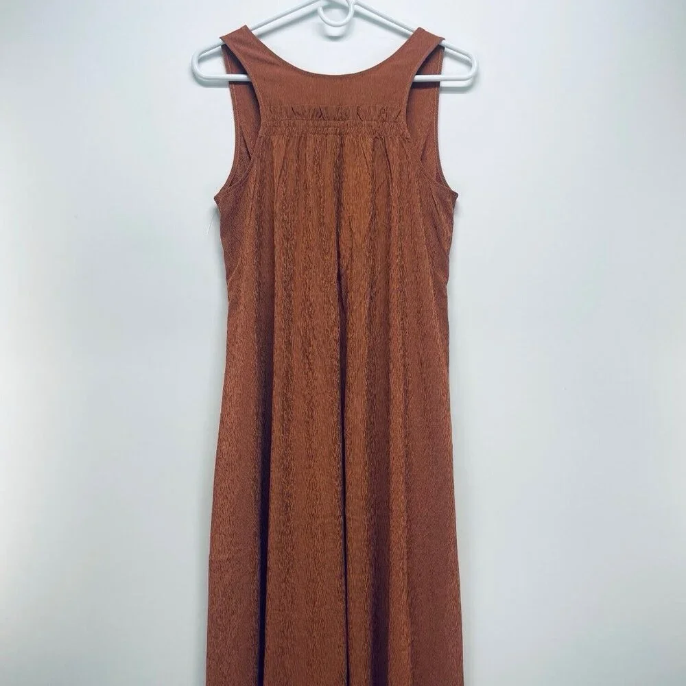 Athleta Midi Dress Sz S Womens Brown Echo Copper Sleeveless Casual Breathable - Picture 9 of 9